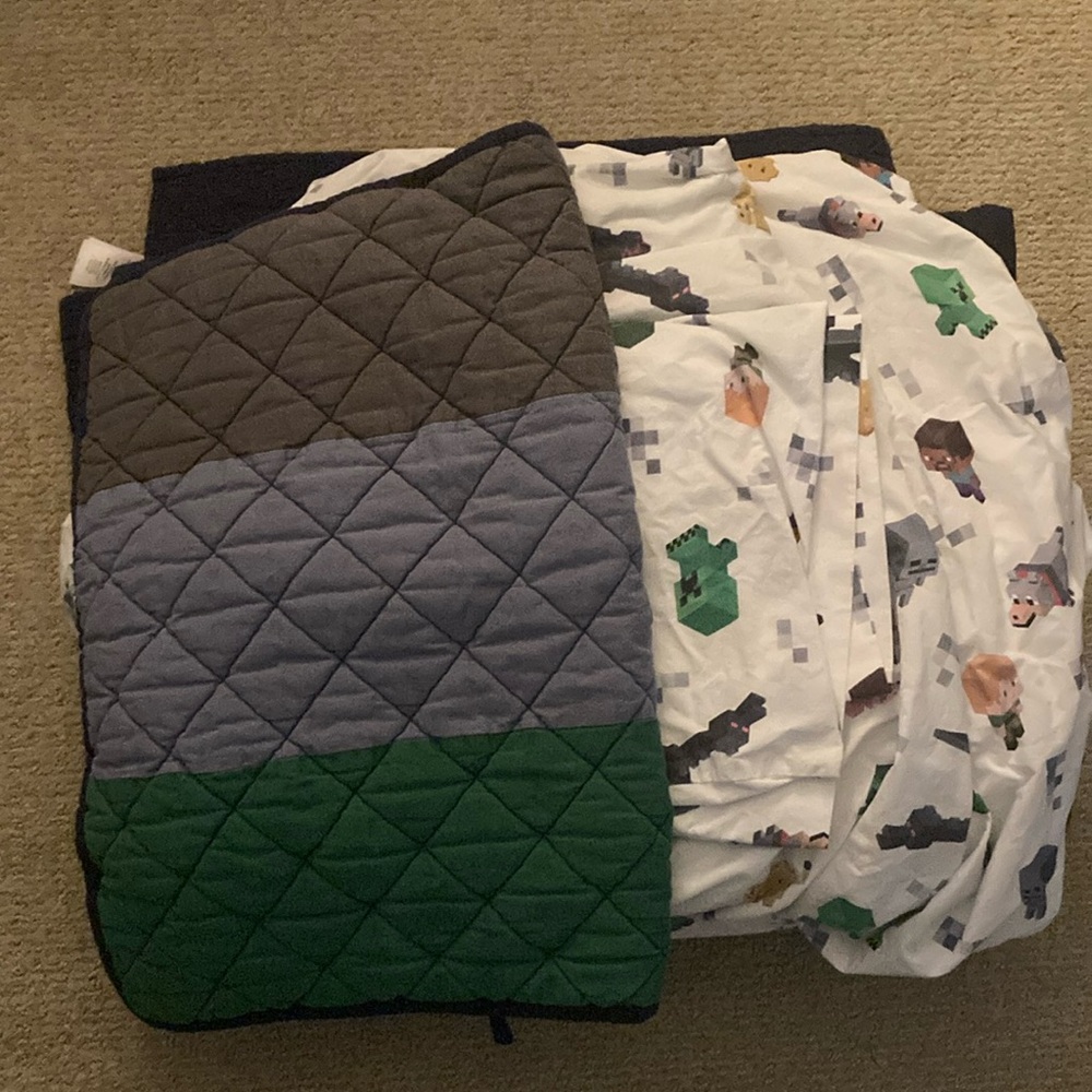 Quilted Blanket and sham and Minecraft sheet set